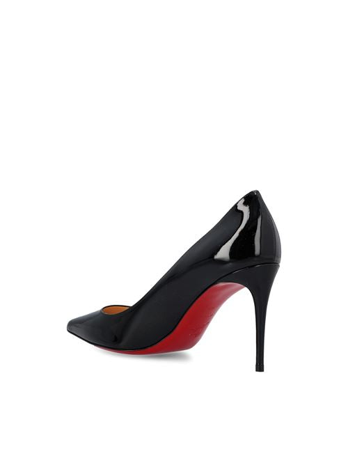 Christian Louboutin Kate 85 pumps in black patent — detail view | La Parisienne Qatar