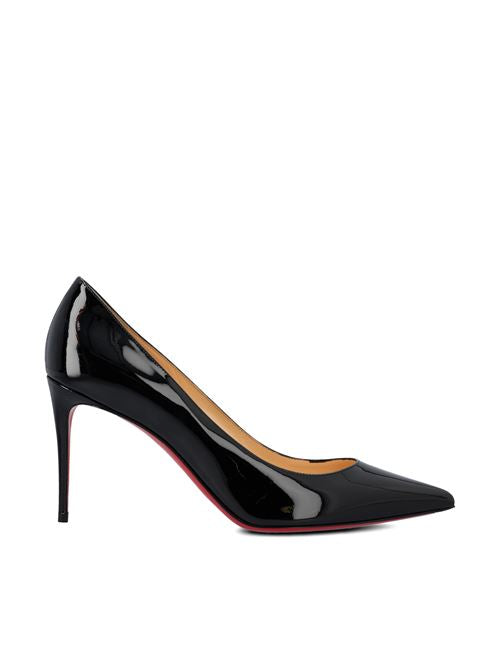 Christian Louboutin Kate 85 pumps in black patent — front view | La Parisienne Qatar