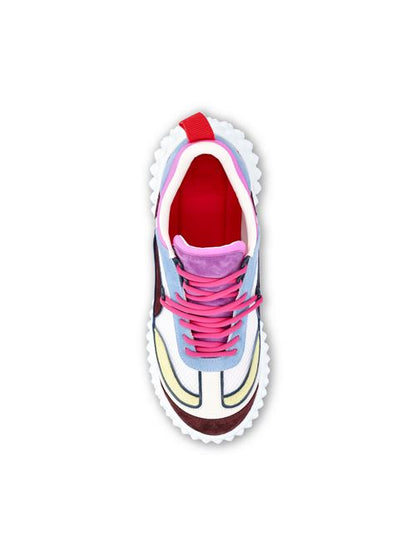 Christian Louboutin Mara sneakers in burgundy and blue — side profile | La Parisienne Qatar