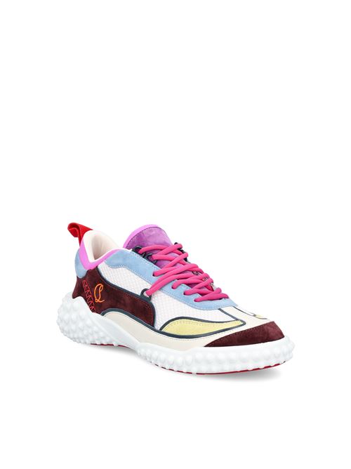 Christian Louboutin Mara sneakers in burgundy and blue — rear view | La Parisienne Qatar