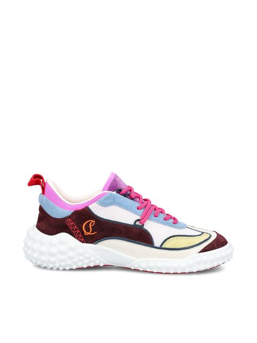 Christian Louboutin Mara sneakers in burgundy and blue — front view | La Parisienne Qatar