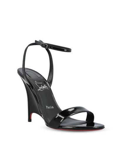 Christian Louboutin wedge sandals in black leather — rear view | La Parisienne Qatar