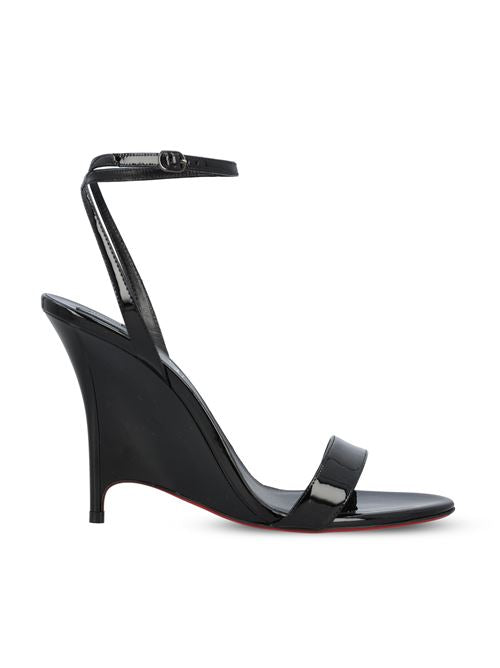 Christian Louboutin wedge sandals in black leather — front view | La Parisienne Qatar