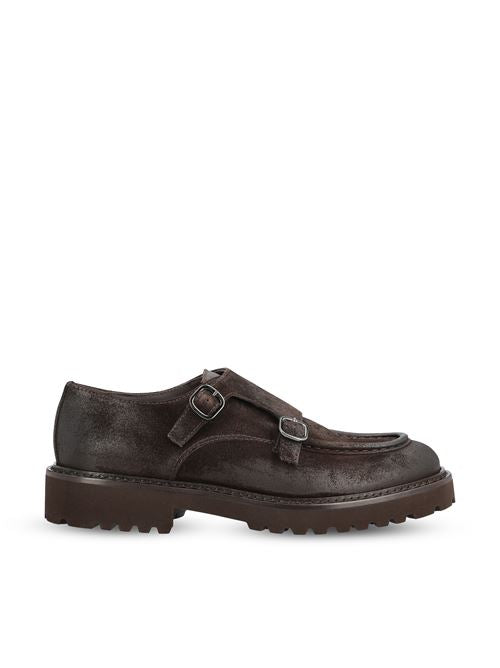 Doucal's double-buckle shoes in brown leather — front view | La Parisienne Qatar