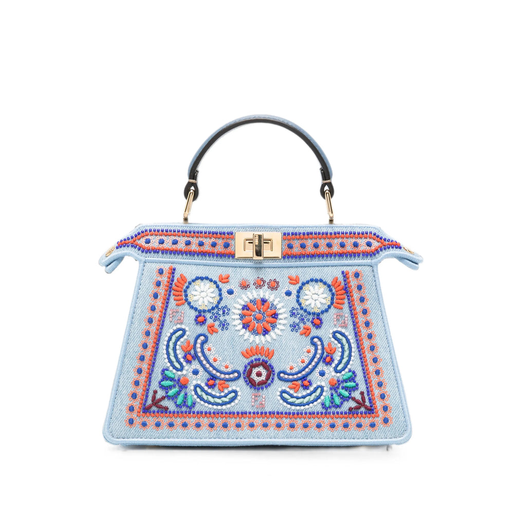 Fendi bag in blue denim — front view | La Parisienne Qatar