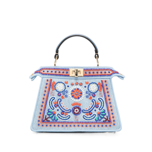 Fendi bag in blue denim — front view | La Parisienne Qatar