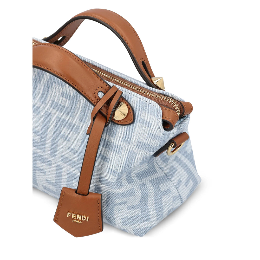 Fendi FF crossbody bag in blue organic cotton — side profile | La Parisienne Qatar