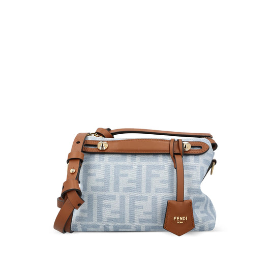 Fendi FF crossbody bag in blue organic cotton — front view | La Parisienne Qatar