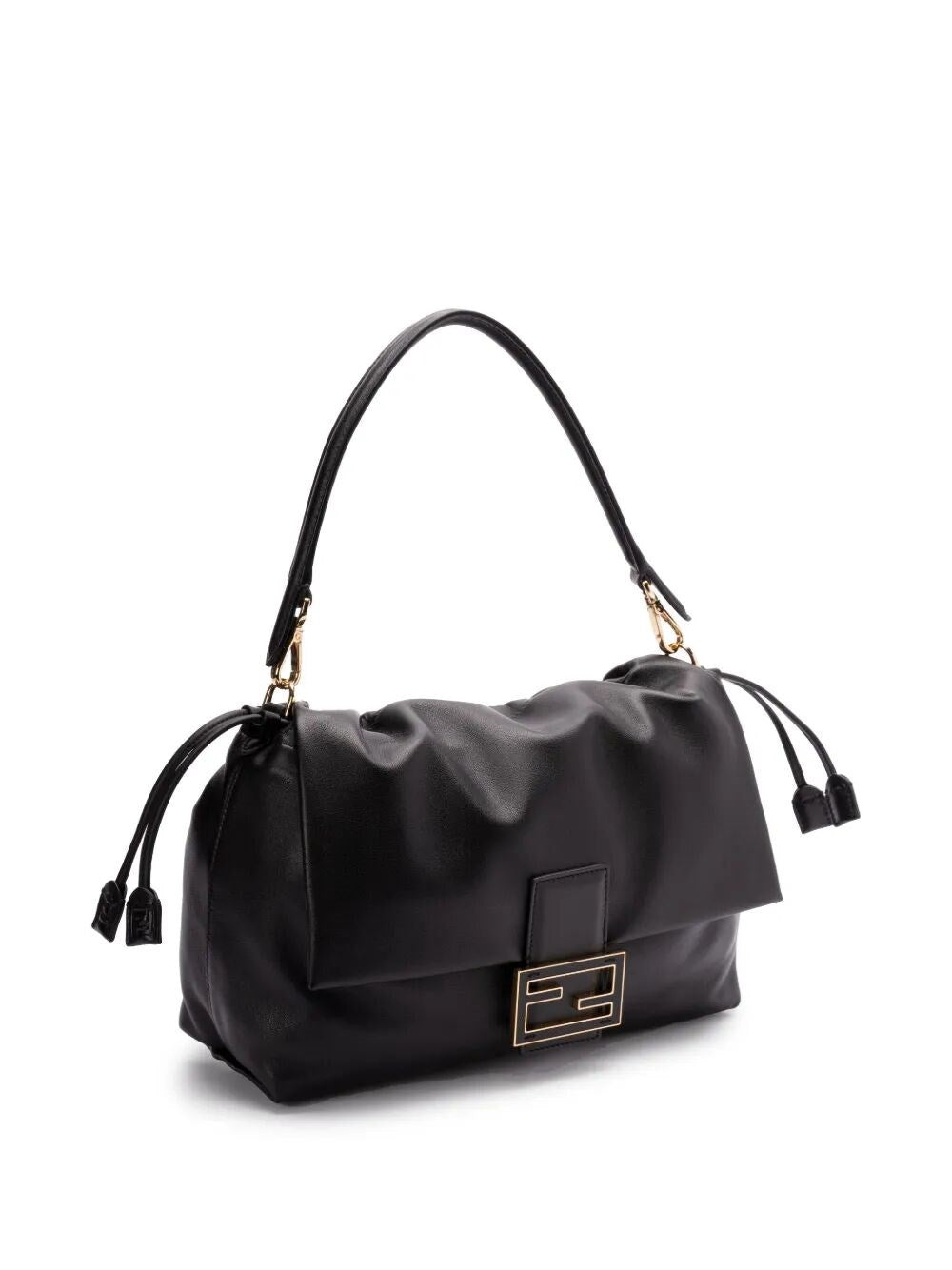 Fendi Mamma Baguette Large shoulder bag in black nappa leather — alternate angle | La Parisienne Qatar