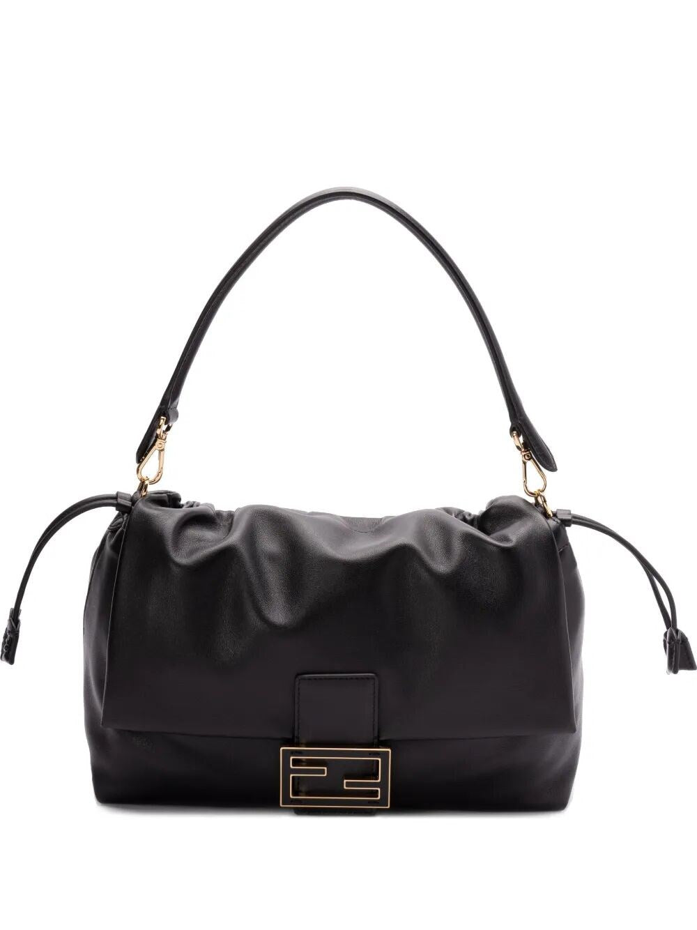 Fendi Mamma Baguette Large shoulder bag in black nappa leather — front view | La Parisienne Qatar