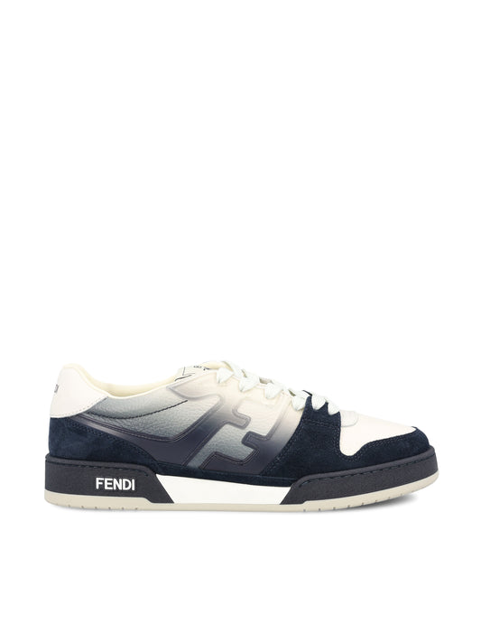 حذاء رياضي Fendi Match — جلد أبيض مع شامواه أزرق