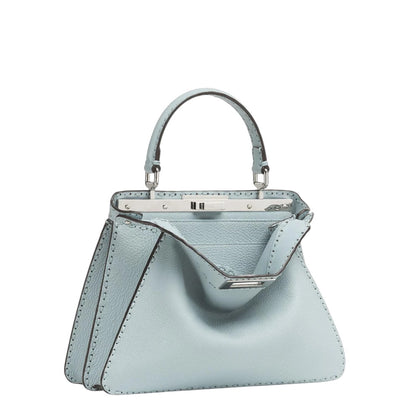 Fendi Peekaboo ISeeU Medium bag in light blue Cuoio Romano leather — side profile | La Parisienne Qatar