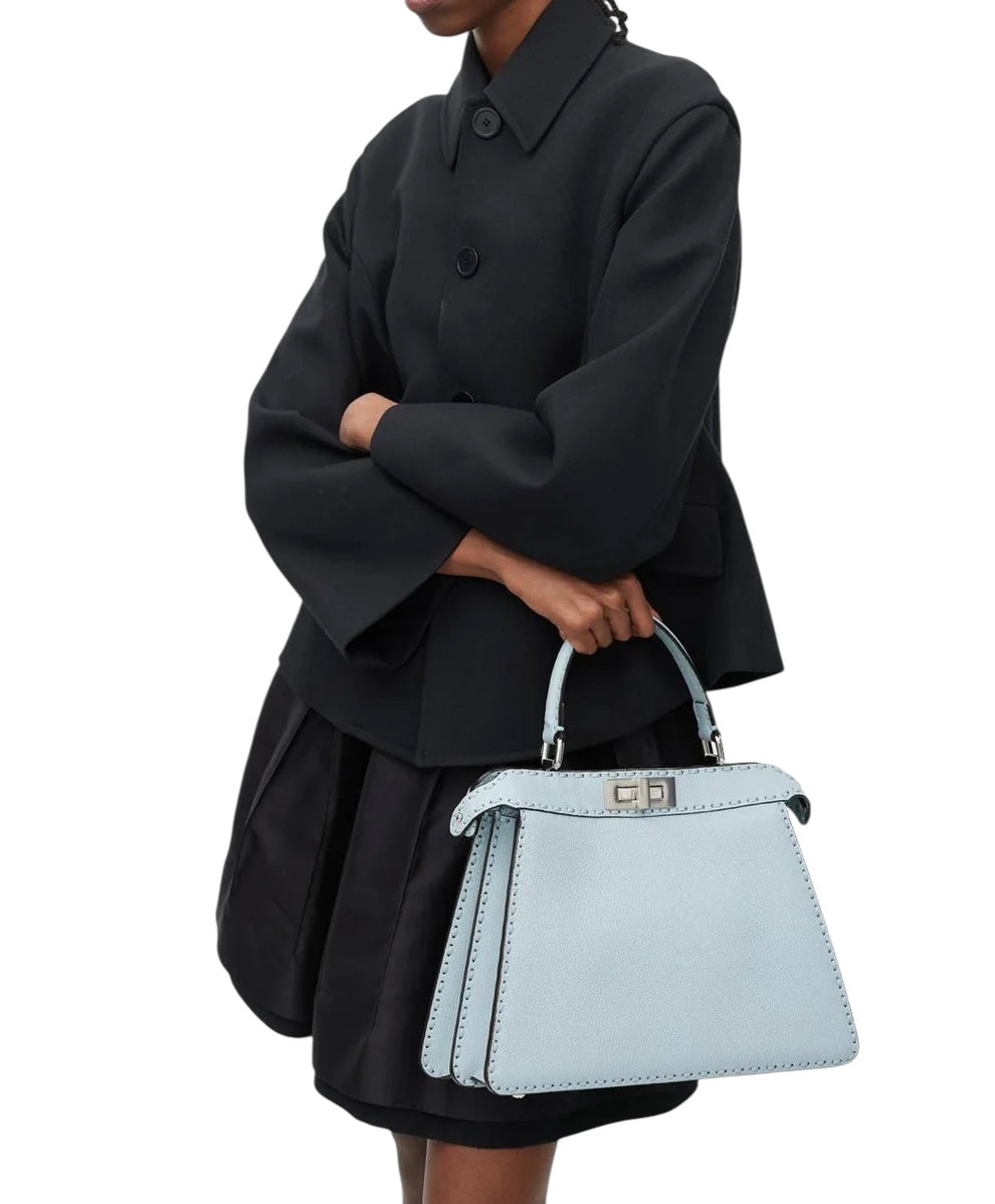 Fendi Peekaboo ISeeU Medium bag in light blue Cuoio Romano leather — detail view | La Parisienne Qatar