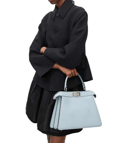 Fendi Peekaboo ISeeU Medium bag in light blue Cuoio Romano leather — detail view | La Parisienne Qatar
