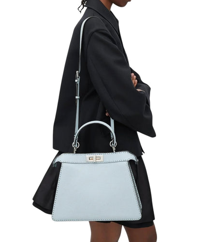 Fendi Peekaboo ISeeU Medium bag in light blue Cuoio Romano leather — rear view | La Parisienne Qatar