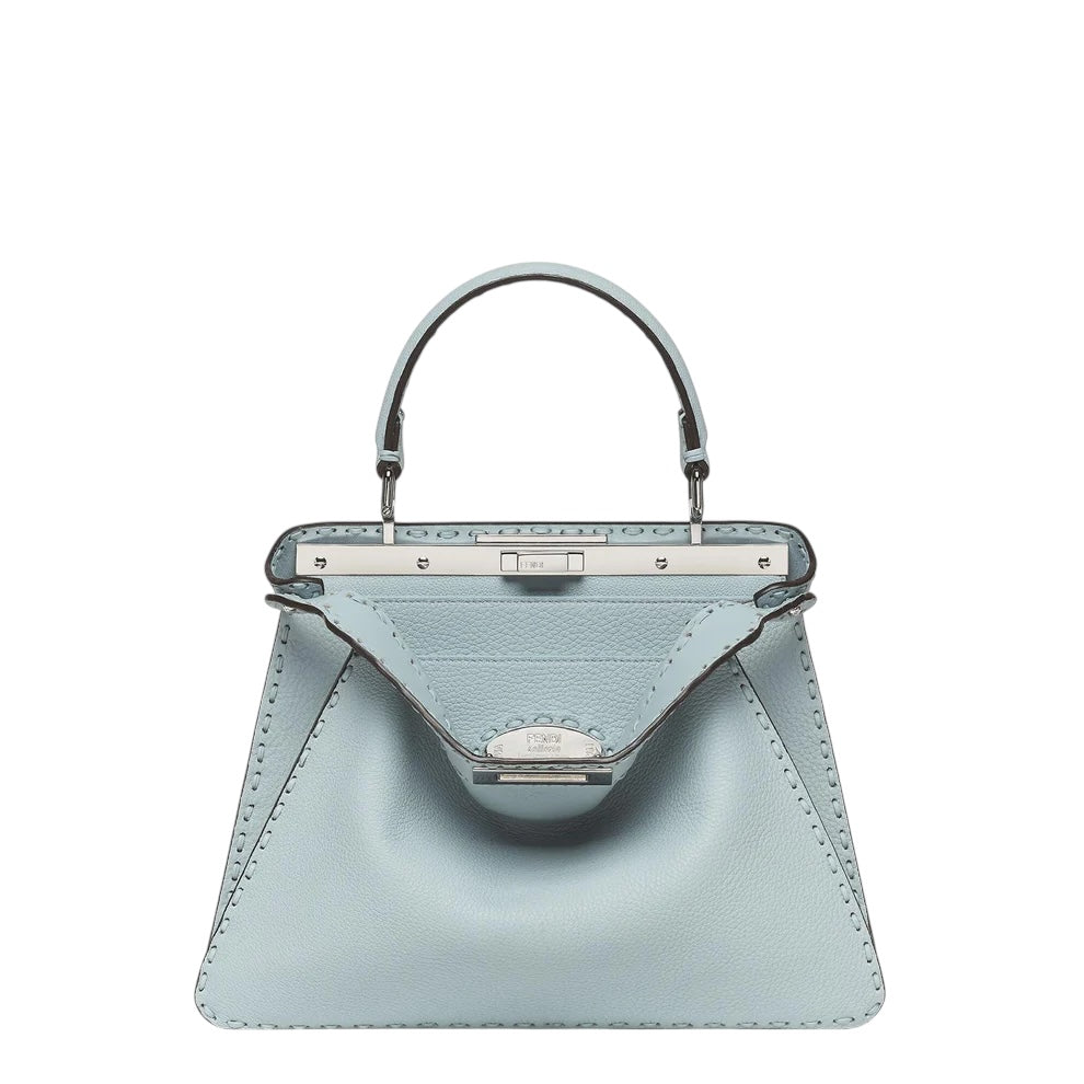 Fendi Peekaboo ISeeU Medium bag in light blue Cuoio Romano leather — front view | La Parisienne Qatar