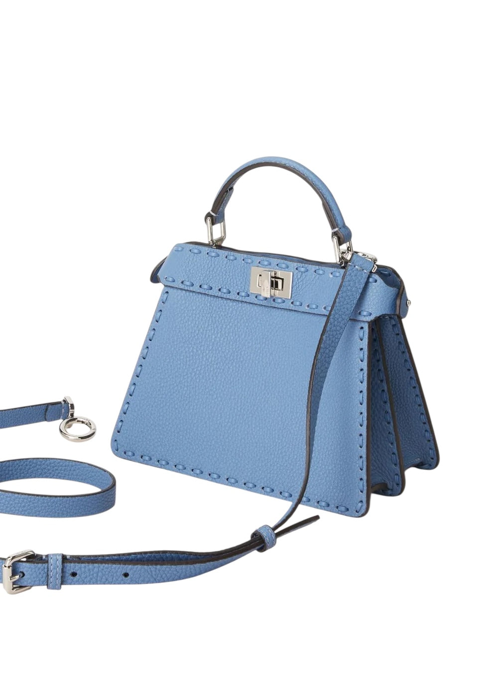 Fendi Peekaboo ISeeU Small bag in blue Cuoio Romano leather — side profile | La Parisienne Qatar
