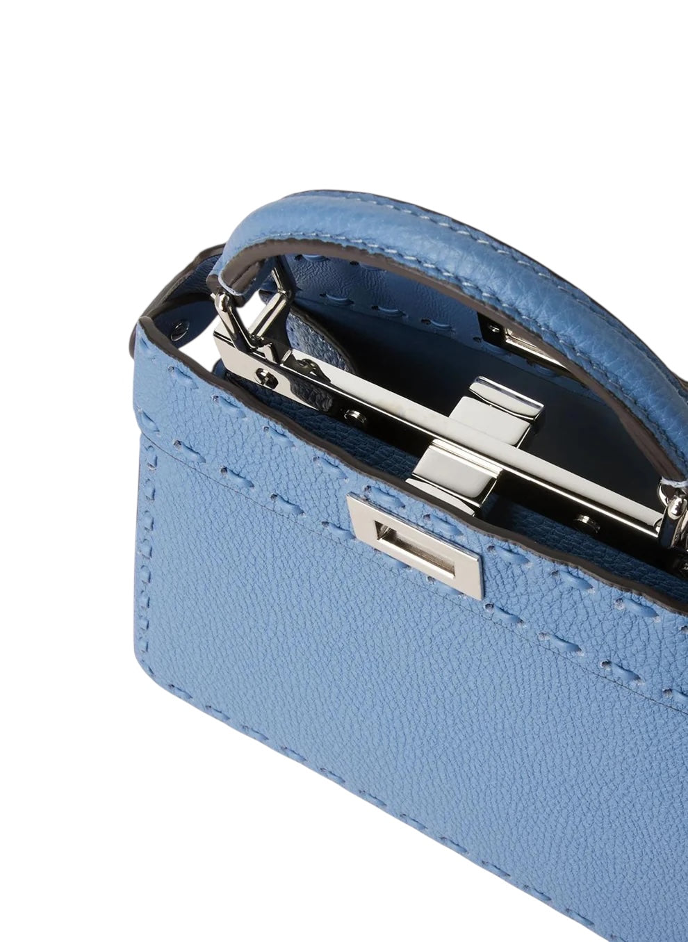 Fendi Peekaboo ISeeU Small bag in blue Cuoio Romano leather — detail view | La Parisienne Qatar