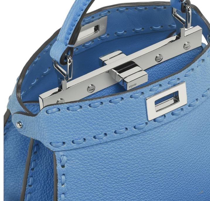 Fendi Peekaboo ISeeU Small bag in blue Cuoio Romano leather — rear view | La Parisienne Qatar
