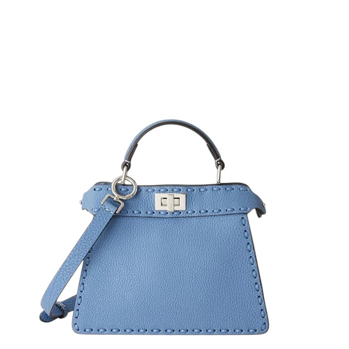 Fendi Peekaboo ISeeU Small bag in blue Cuoio Romano leather — front view | La Parisienne Qatar