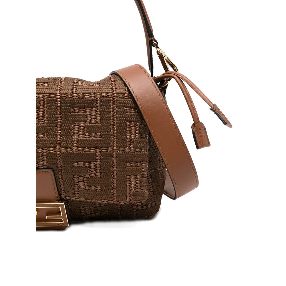 Fendi raffia bag in natural brown — detail view | La Parisienne Qatar