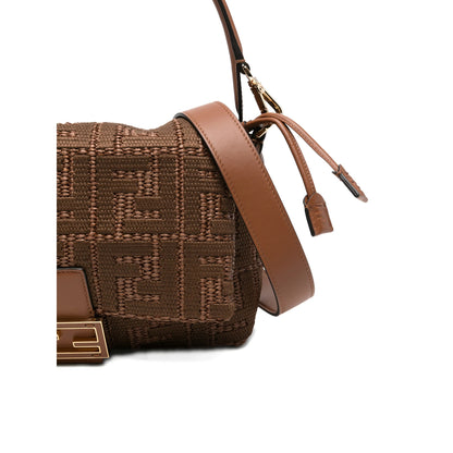 Fendi raffia bag in natural brown — detail view | La Parisienne Qatar