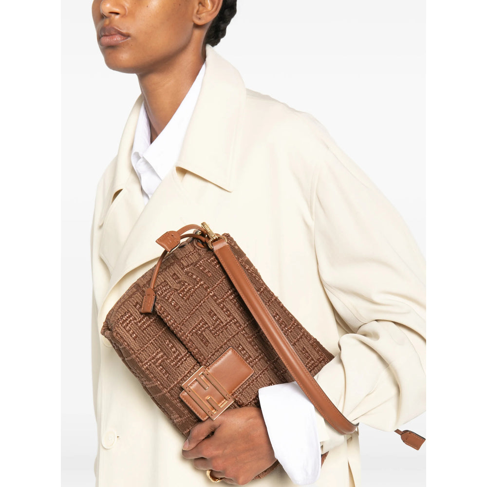 Fendi raffia bag in natural brown — rear view | La Parisienne Qatar