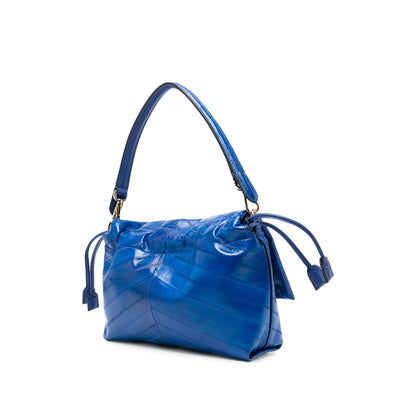 Fendi shoulder bag in blue patchwork calf leather — side profile | La Parisienne Qatar