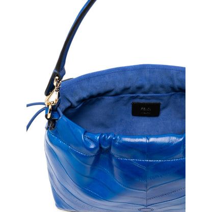Fendi shoulder bag in blue patchwork calf leather — detail view | La Parisienne Qatar