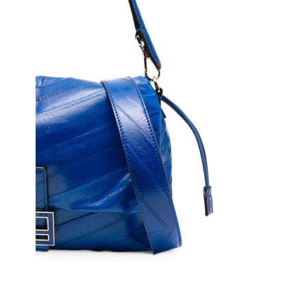 Fendi shoulder bag in blue patchwork calf leather — alternate angle | La Parisienne Qatar