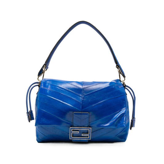 Fendi shoulder bag in blue patchwork calf leather — front view | La Parisienne Qatar