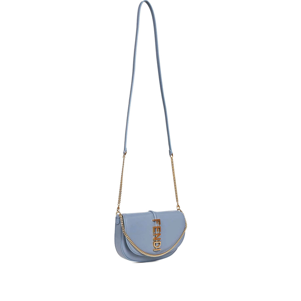 Fendi green leather shoulder bag with gold chain — front view | La Parisienne Qatar