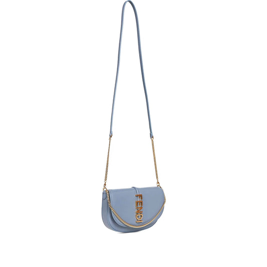 Fendi green leather shoulder bag with gold chain — front view | La Parisienne Qatar