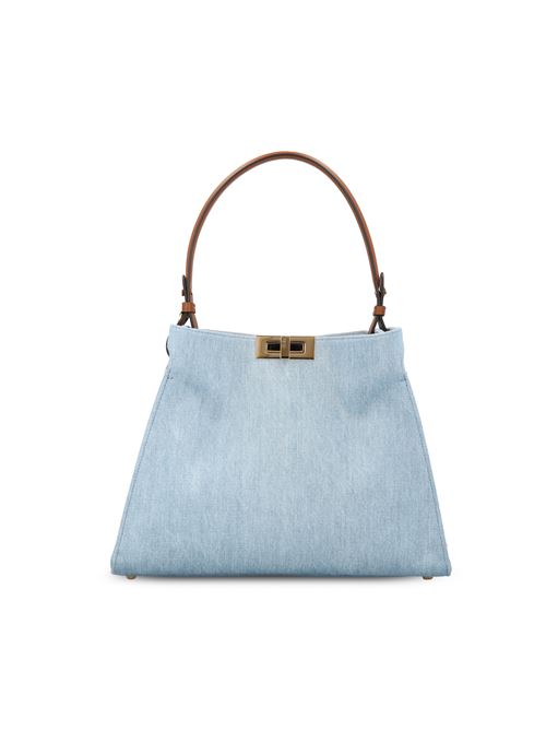 Fendi Way medium light blue denim bag — front view | La Parisienne Qatar