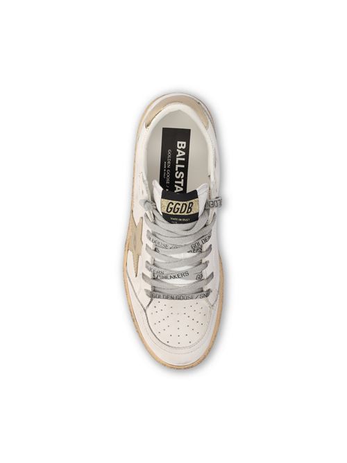 Golden Goose Ball Star sneakers in white and gold leather — side profile | La Parisienne Qatar