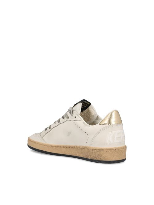 Golden Goose Ball Star sneakers in white and gold leather — detail view | La Parisienne Qatar