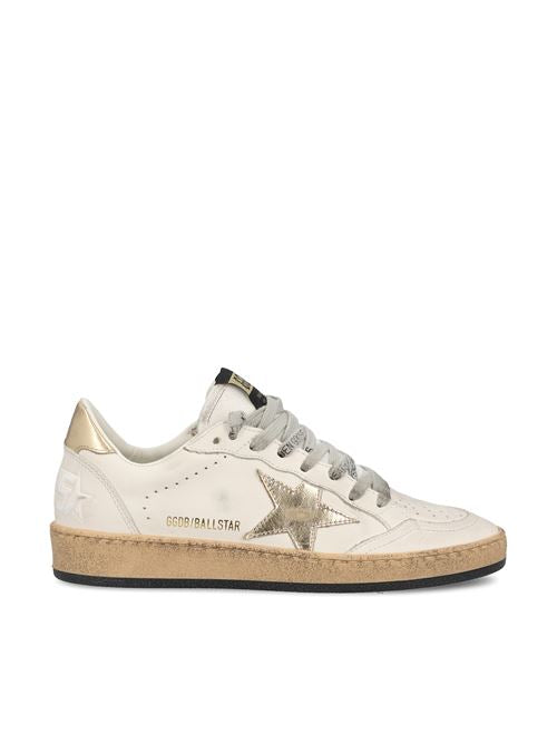 Golden Goose Ball Star sneakers in white and gold leather — front view | La Parisienne Qatar