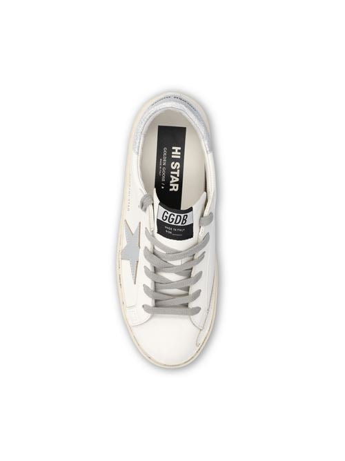 Golden Goose Hi Star sneakers in white and silver leather — side profile | La Parisienne Qatar