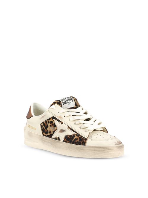 Golden Goose Stardan sneakers in white leather with leopard pony — rear view | La Parisienne Qatar
