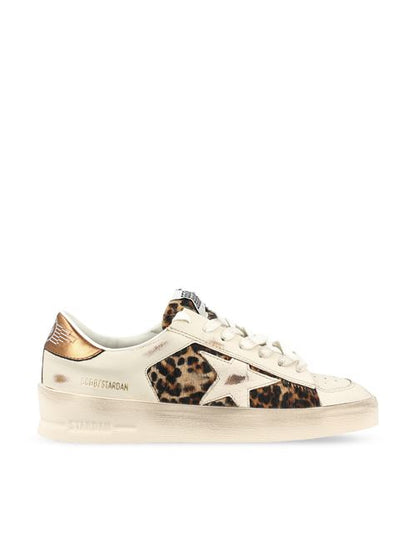 Golden Goose Stardan sneakers in white leather with leopard pony — front view | La Parisienne Qatar