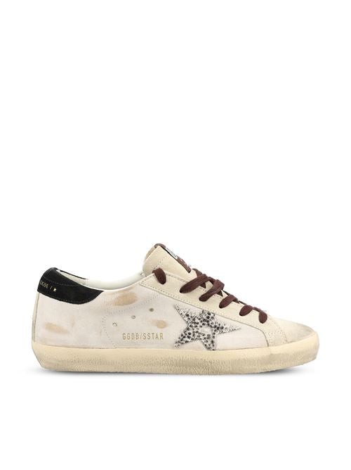 Golden Goose Super-Star sneakers in white and black leather — front view | La Parisienne Qatar