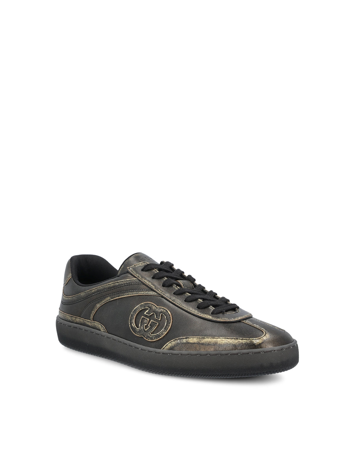 Gucci G75 black leather sneaker — side profile | La Parisienne Qatar