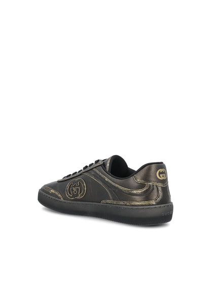 Gucci G75 black leather sneaker — detail view | La Parisienne Qatar