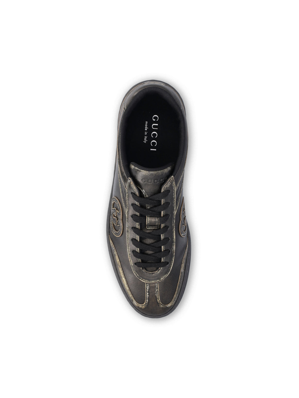 Gucci G75 black leather sneaker — rear view | La Parisienne Qatar