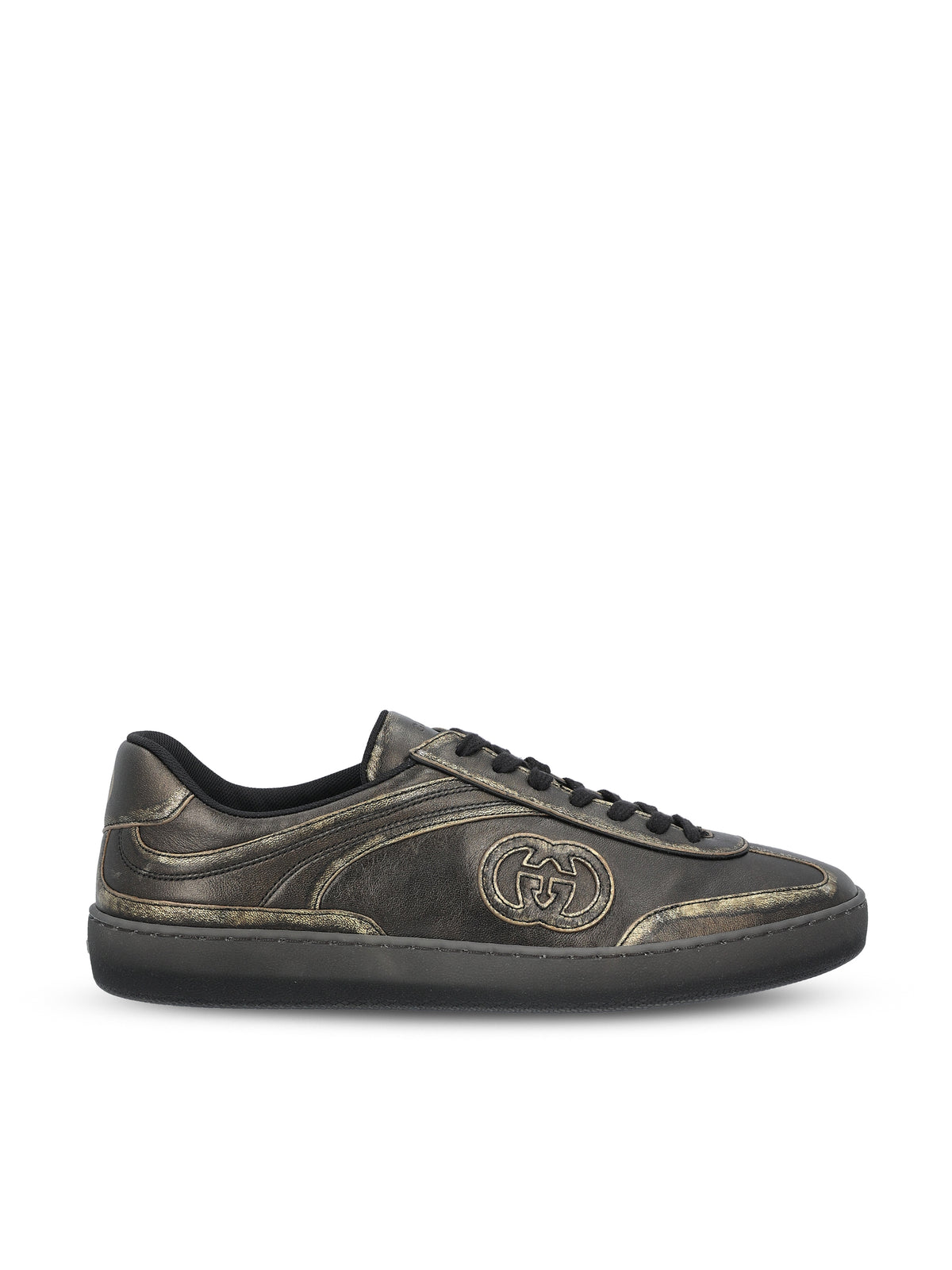 Gucci G75 black leather sneaker — front view | La Parisienne Qatar