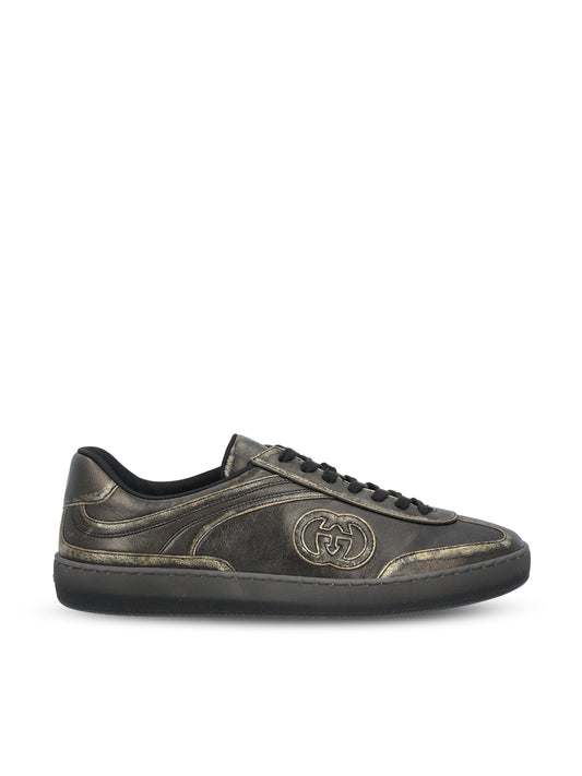 Gucci G75 black leather sneaker — front view | La Parisienne Qatar