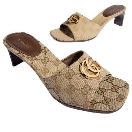 Gucci loafers in neutral canvas — rear view | La Parisienne Qatar