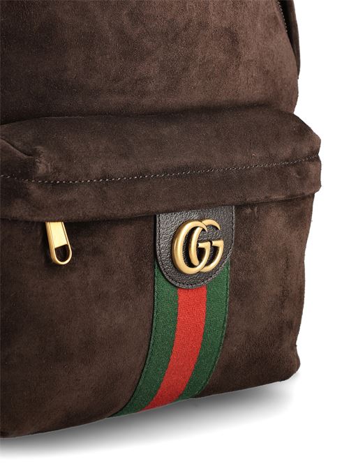Gucci Ophidia brown suede medium backpack — side profile | La Parisienne Qatar