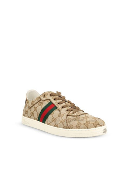 Gucci Stretch low-top sneakers in sand and dark brown GG canvas — rear view | La Parisienne Qatar