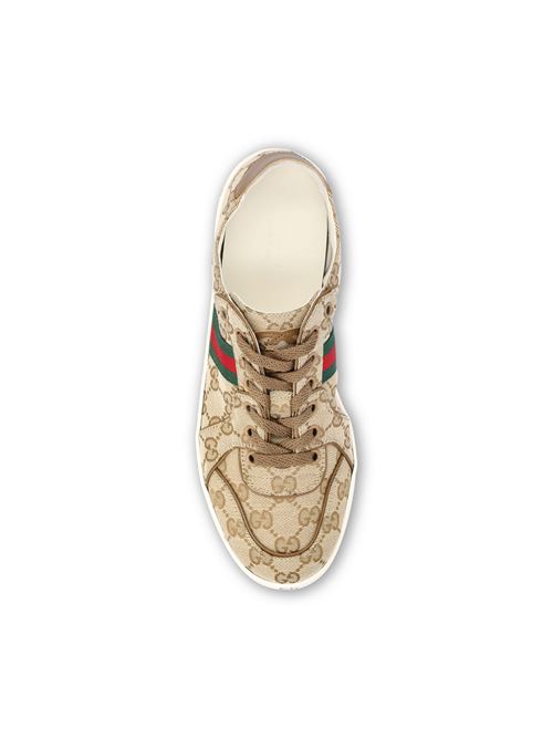 Gucci Stretch low-top sneakers in sand GG canvas — side profile | La Parisienne Qatar